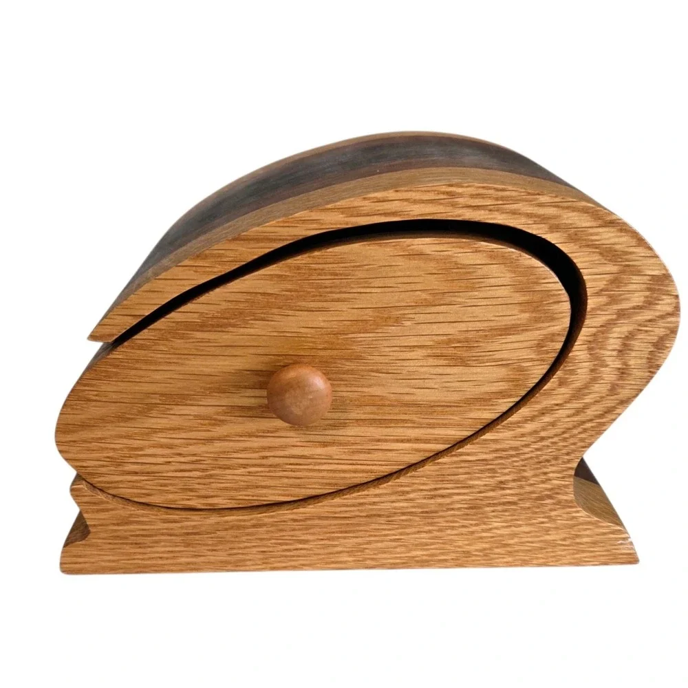 Handcrafted Artisan Bandsaw Wooden Jewelry Trinket Box Smooth Rounded Wood Grain